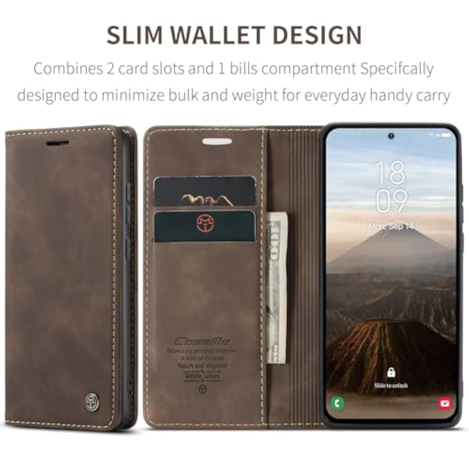 For Samsung Galaxy S25 Case, Classic Design Leather Wallet Magnetic Closure Flip Case With Kickstand Card Holder Slot Shockproof Protective Cover For Samsung Galaxy S25 (Coffee)