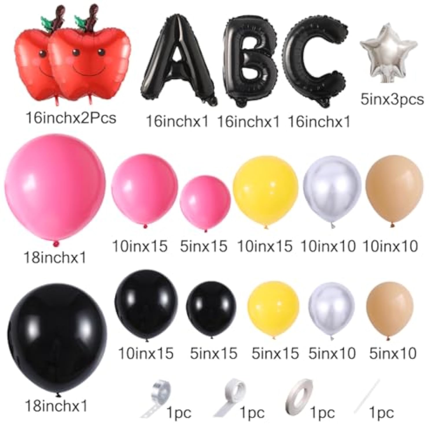 144-Pc Back to School Balloon Arch Kit with Apple and ABC Foil Balloons