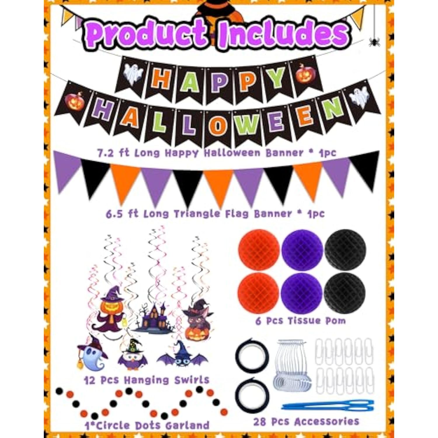 Halloween Party Decorations Indoor with Happy Halloween Banner Swirl Streamers and Flag Bunting