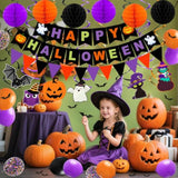 70Pcs Halloween Party Decorations Set with Banner Bat Stickers Garland Balloons Decor