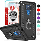 For Moto G Play 2021 Case, Moto G Play Case With [2 Pack] Tempered Glass Screen Protector, [Military-Grade] Protective Phone Cover With Kickstand For Motorola G Play, Black