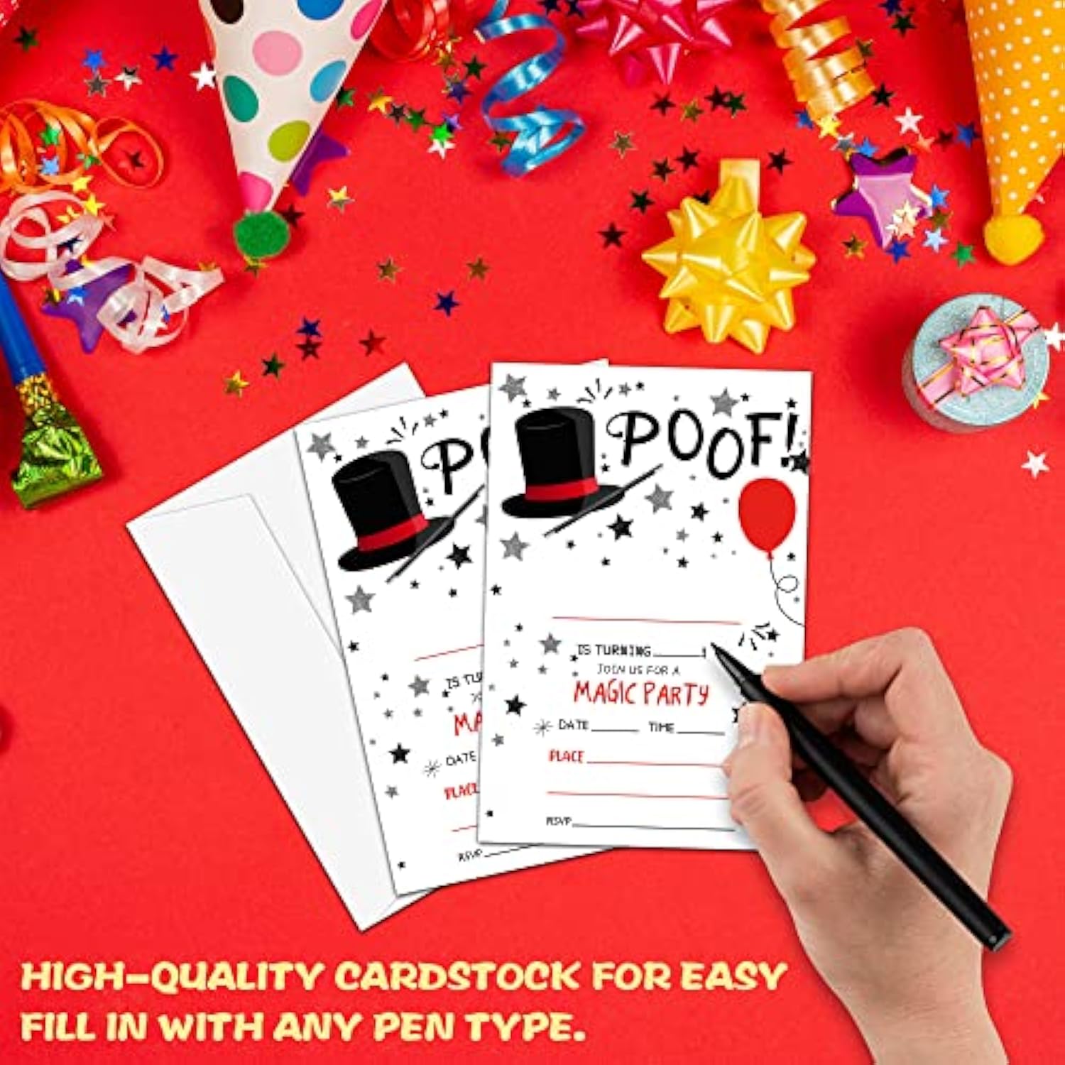 Magic Birthday Party Invitation, Magician Themed Fill-In Invites, 20 Invitations With Envelopes For Friends (4" X 6"), Magical Party Favors Decorations And Supplies -58