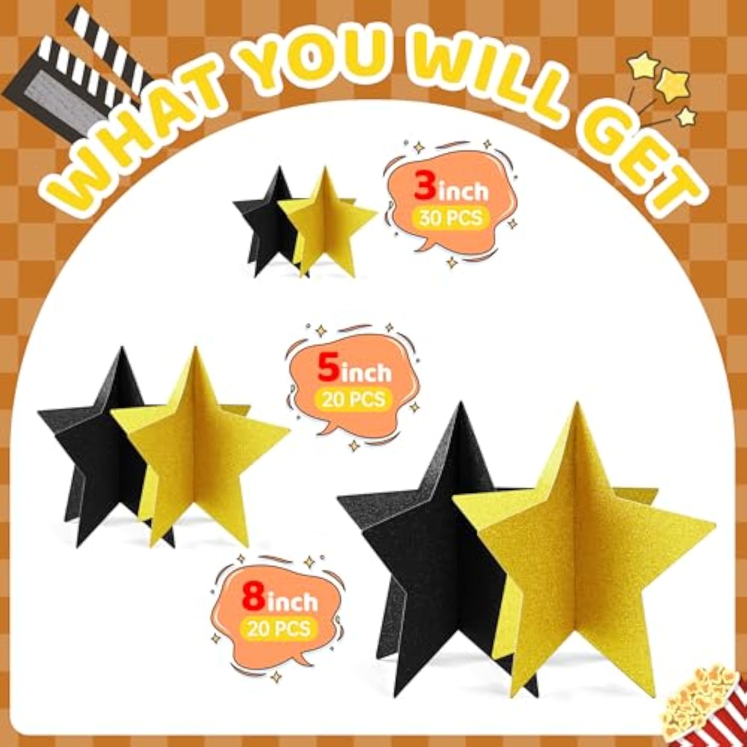 70 Pc Black Gold Star Centerpieces for Party Birthday Graduation Table Decor