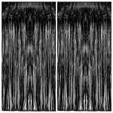 2 Pack Foil Curtain Backdrop Black Metallic Tinsel Foil Fringe Curtains Photo Booth Props for Birthday Wedding Engagement Baby Shower Bachelorette Christmas Holiday Celebration Party Decorations