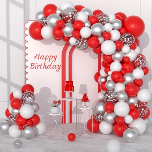 Red White Silver Balloon Garland Arch Kit - 122Pcs Red White Balloons