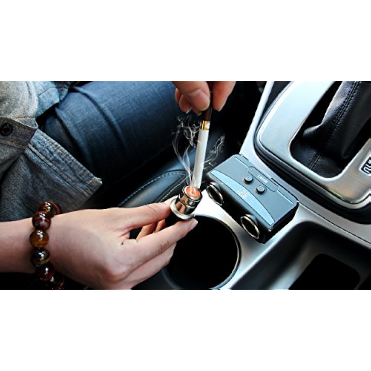 2 Socket Cigarette Lighter Adapter, Car Charger Plug Splitter With Dual Usb Ports, 12V/24V Meter Monitor, Compatible With Iphone, Lg, Htc, Samsung Etc