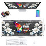 Butterfly Quote Bible Verse Philippians 4:13 Desk Pad Mat Gaming Mouse Pad With Coasters, Xl Large Mousepad Desk Decor Writing Mat Stitched Edges Non Slip Rubber Base For Office Home 31.5"X 11.8"