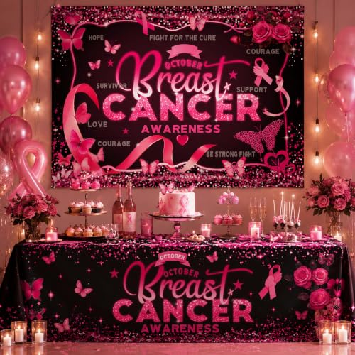 7x5ft Breast Cancer Awareness Backdrop Pink Ribbon Survivor Party Banner