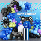 Video Game Party Balloon Garland Kit – Blue & Green Decor with Game Controller Foil Balloons