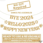, Glitter Gold Happy New Year Banner - 10 Feet, Bye 2024 Hello 2025 Banner | Happy New Years Decorations, Happy New Year 2025 Sign | New Years Eve Party Supplies 2025 | Nye Decorations 2025