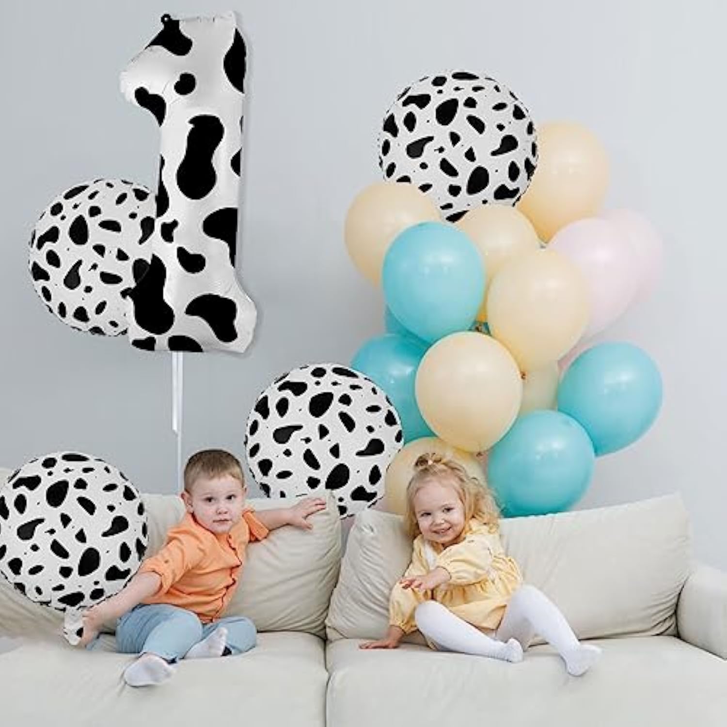 40-Inch Cow Print Number 1 Balloon with 18-Inch Cow Foil Birthday Decor