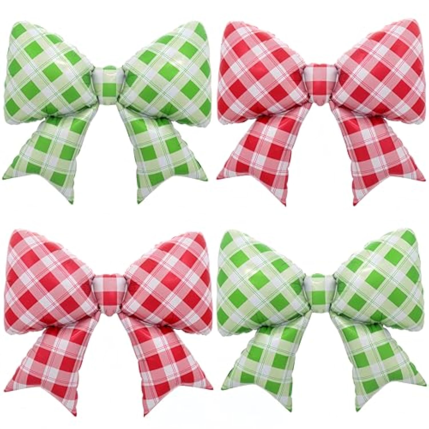4Pcs Gingham Bow Balloons For Spring Picnic, Bbq, Lawn Party,Summer Wedding/38Inch Green Red White Checkered Bow Decor/Valentine’S Day, Pizza Diner Theme, Outdoor Christmas Celebration Decorations