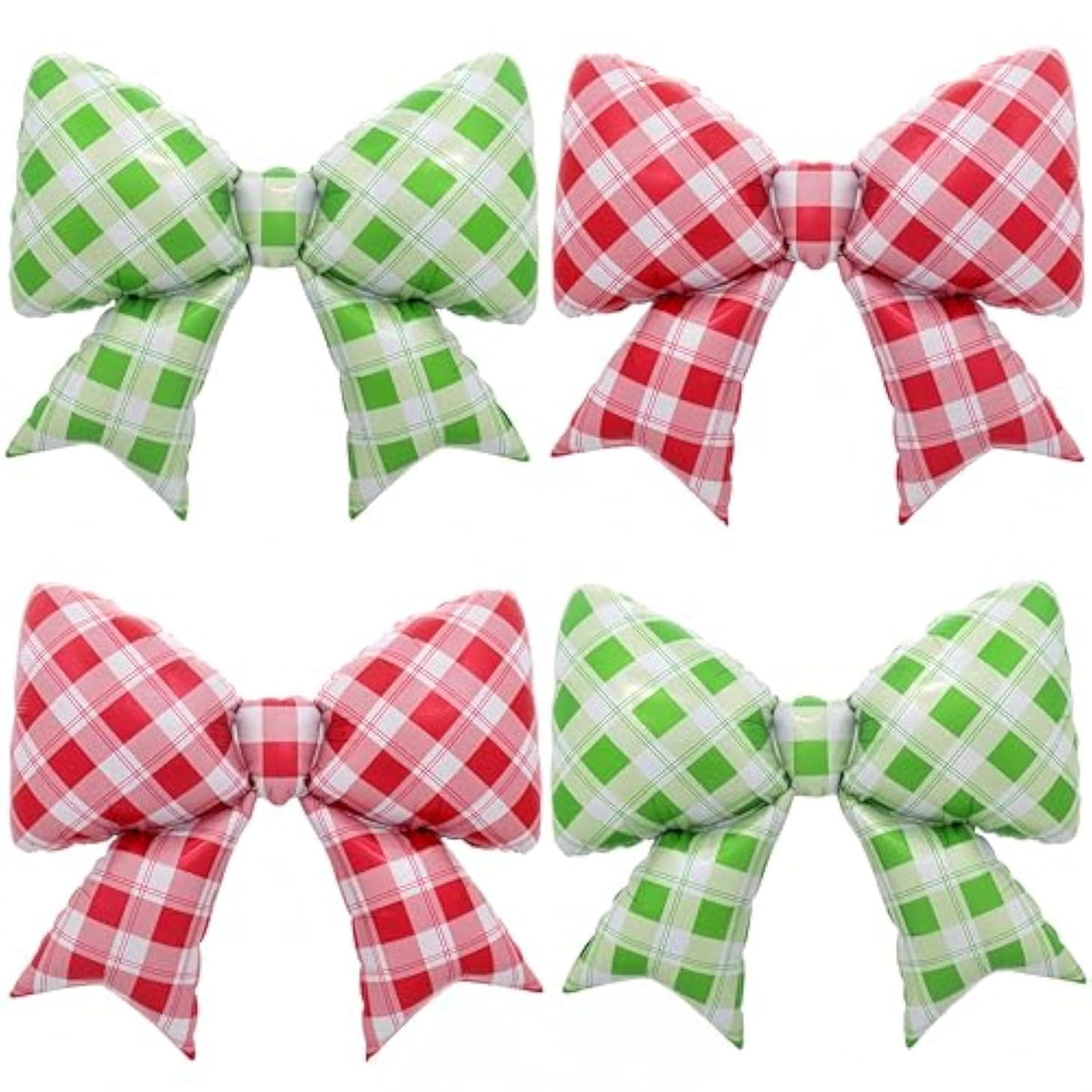 4Pcs Gingham Bow Balloons For Spring Picnic, Bbq, Lawn Party,Summer Wedding/38Inch Green Red White Checkered Bow Decor/Valentine’S Day, Pizza Diner Theme, Outdoor Christmas Celebration Decorations