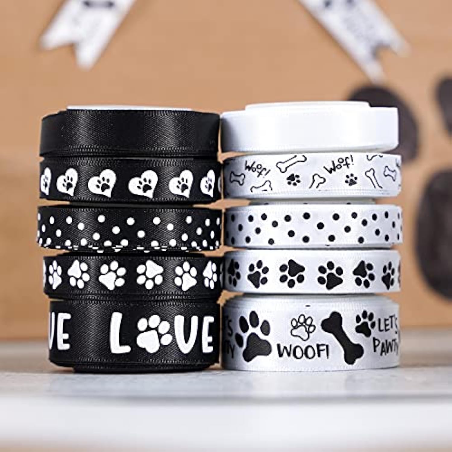 Paw Print Ribbon Dog Bone Satin Ribbon Assortment Black And White Ribb