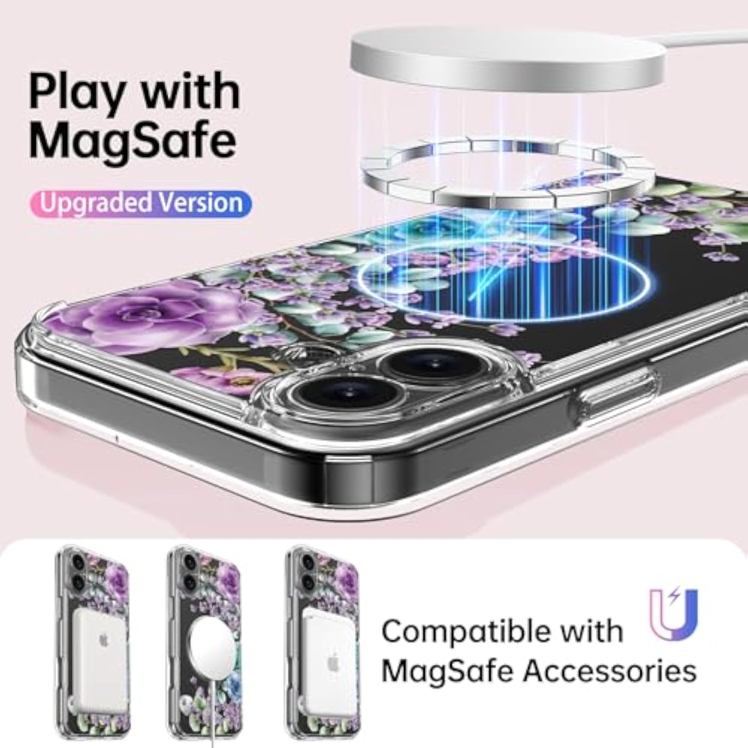 For Iphone 17 Case With Screen Protector - Wireless Charging - Crystal Acrylic Clear - Fashionable Designs For Women Girls - Slim Fit Protective Phone Cover, Colorful Succulents