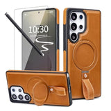 Brown Galaxy S25 Ultra case with stand, MagSafe, shockproof loop & protectors.