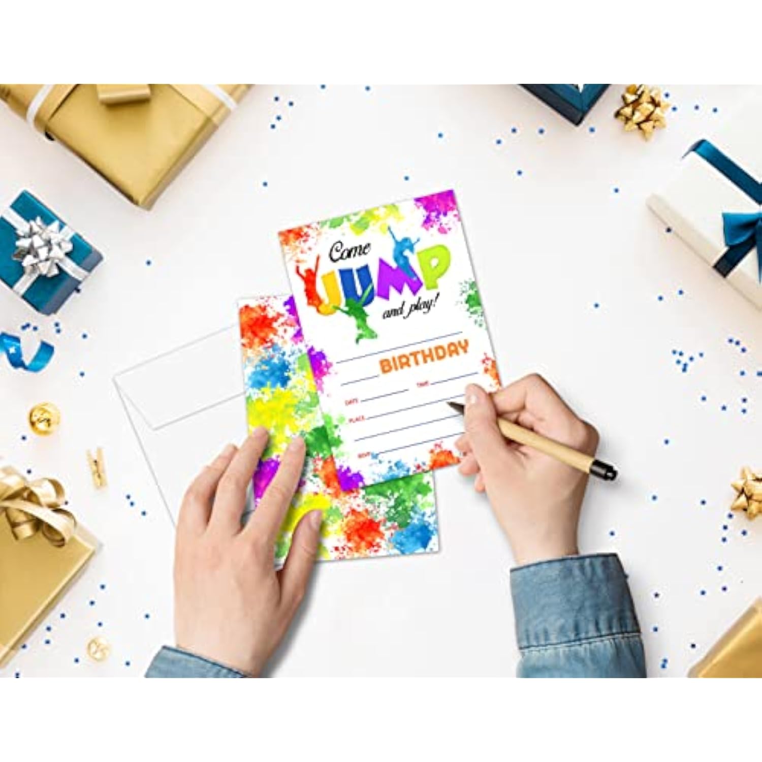 Trampoline Jump Birthday Invitations, Tie Dye Bounce House Theme Birthday Party Invitations For Boys Girls Kids, Birthday Party Invites, Decorations, Favors, 20 Invitations With Envelopes (Ha10)