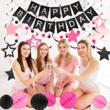 16pcs Black & Pink Birthday Decor with Banner, Swirls, Garland  Honeycombs