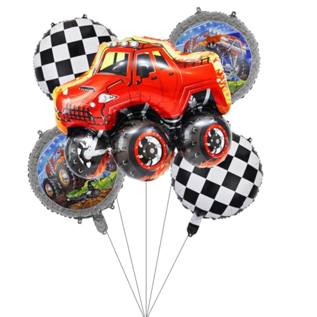 Monster Truck Birthday Party Decorations, Red Truck Balloons,Checkered Balloons For Kids Monster Truck Theme Birthday/Babyshower Party Decoration