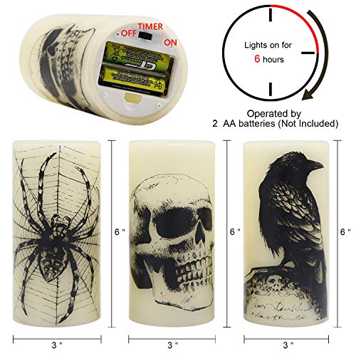 Skull Halloween Flameless Candles Battery Operated with 6H Timer