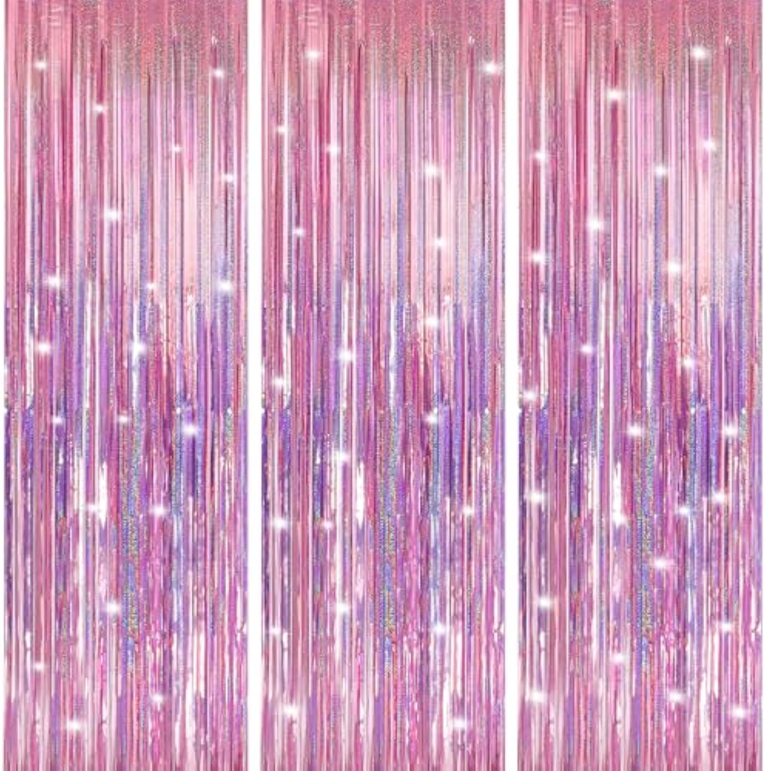 3 Pack 3.3 X 9.9 Ft Pink Foil Fringe Backdrop Curtain, Streamer Backdrop Curtains, Streamers Birthday Party Decorations, Tinsel Curtain For Parties, Galentines Decor, Preppy, Photo Booth