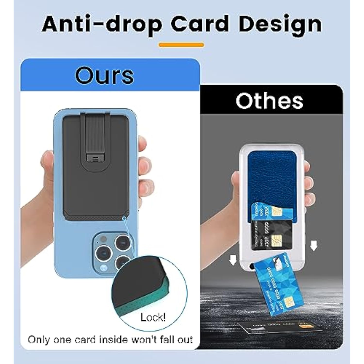 Ultra Slim Silicone Phone Wallet with Stand, Sticky Card Holder - Black