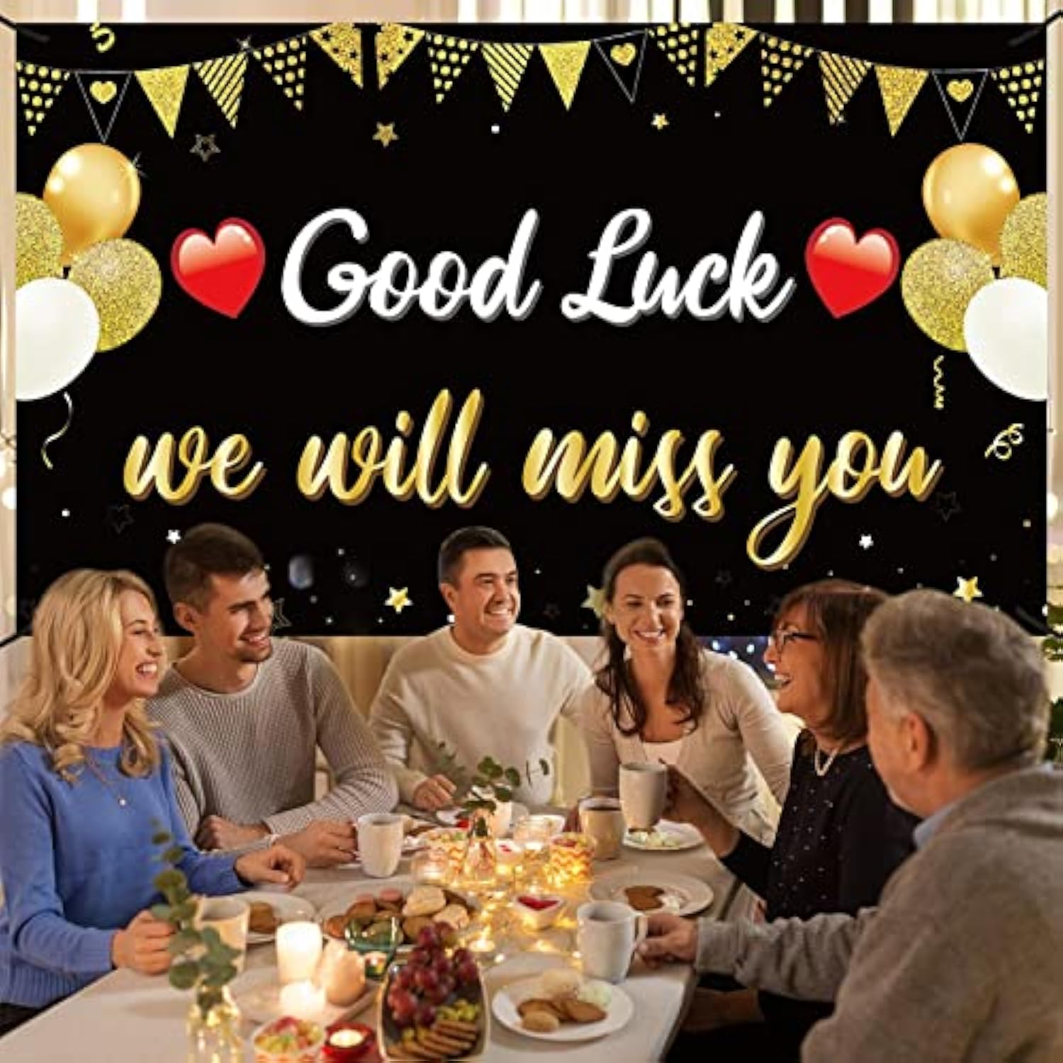 We Will Miss You Good Luck Banner – Black & Gold Farewell Party Decorations