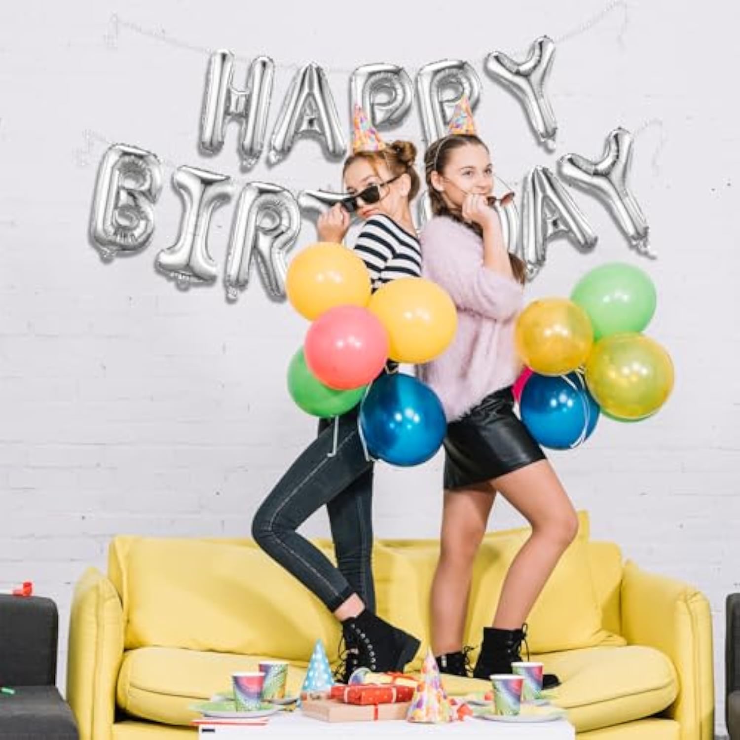 Silver Happy Birthday Banner – 16" Foil Letter Balloons for Party Backdrops