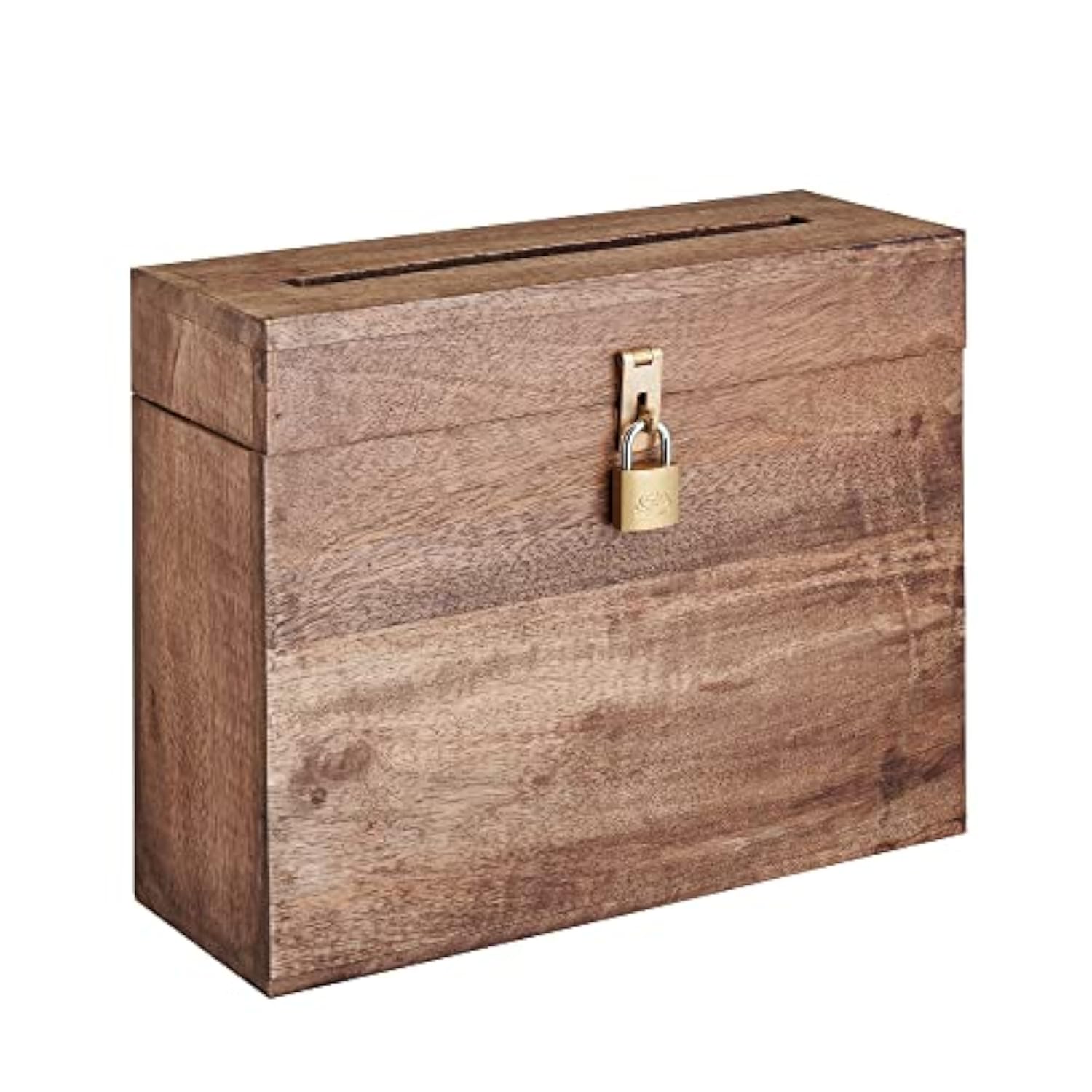 Wedding Card Box With Lock And Card Slit 12"X10"X4.5"- Distressed Gift Wishing Well Card Box For Weddings, Receptions, Birthdays, Graduations, Baby Showers, Honeymoon Funds (Burnt)