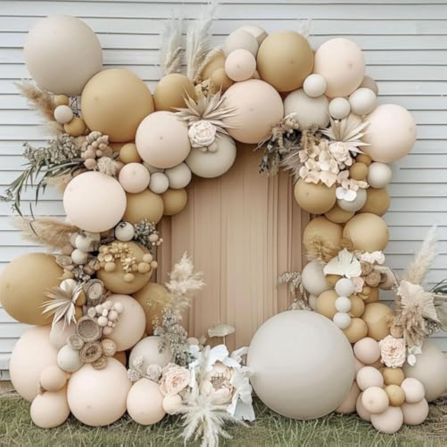 Double Stuffed White And Beige Balloons Garland Nude Cream Blush Ivory Balloons Apricot White Sand Balloons Arch Kit For Neutral Baby Shower Boho Gender Reveal Birthday Baptism Party Decorations
