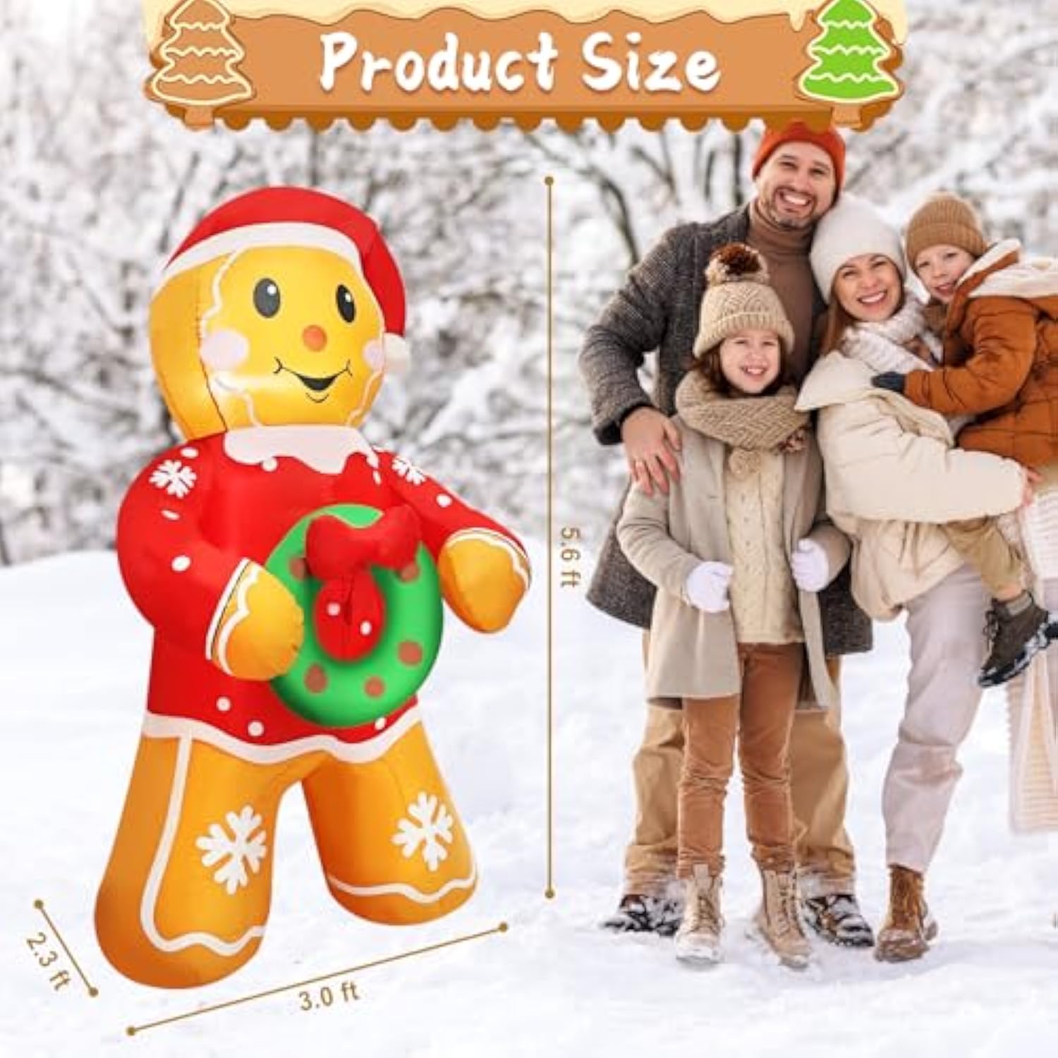 Christmas Gingerbread Man Inflatable Decoration 5.6 Ft Outdoor Holiday Yard Decor With Santa Hat And Wreath, Perfect For