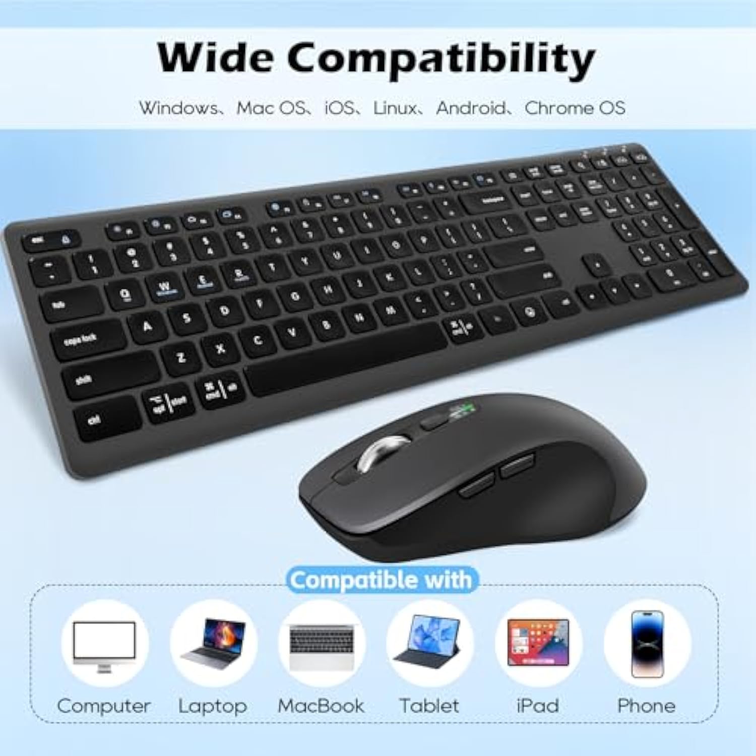 M9300 Wireless Keyboard Mouse Combo, Scissor-Switch Keys, 2-In-1 Usb Receiver And Two Bluetooth, Multi Device Silent Design For Computer, Laptop, Macbook And Ipad.