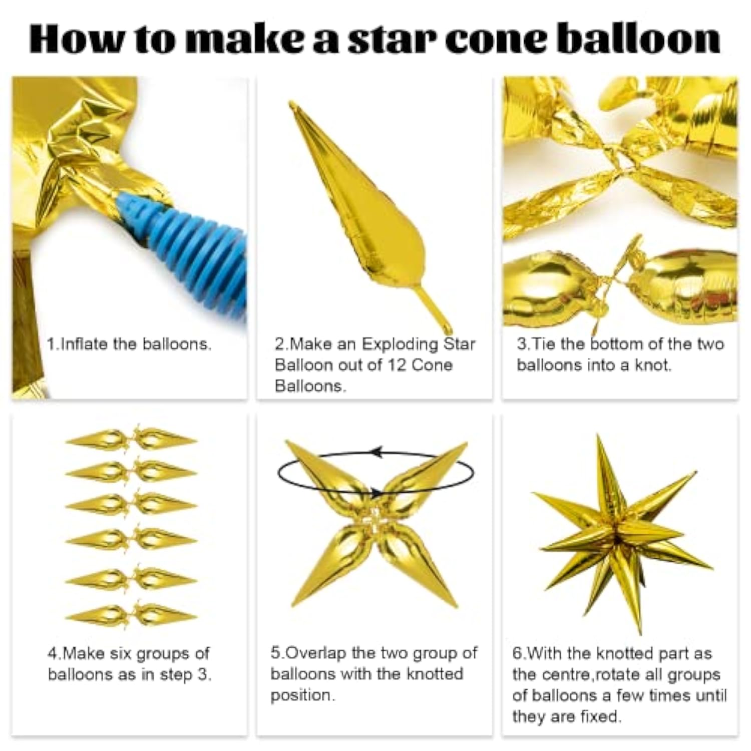 50Pcs 40" Gold Star Balloons, Metallic Explosion Star Foil for Party Decor