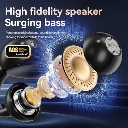 Open Ear Clip Headphones Wireless Earbuds Bluetooth 5.4 Sports Earphones with Wireless LED Touch Screen Waterproof in Ear Earphones for Pad Tablet