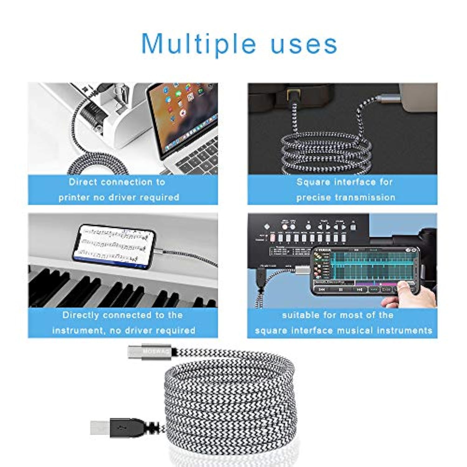 Usb B To Usb C Printer Cable 6.6Ft, Nylon Braided Usb B To C Cord For Macbook Pro, Hp, Epson, Canon, Brother, Lexmark, Xerox Printers And Scanner