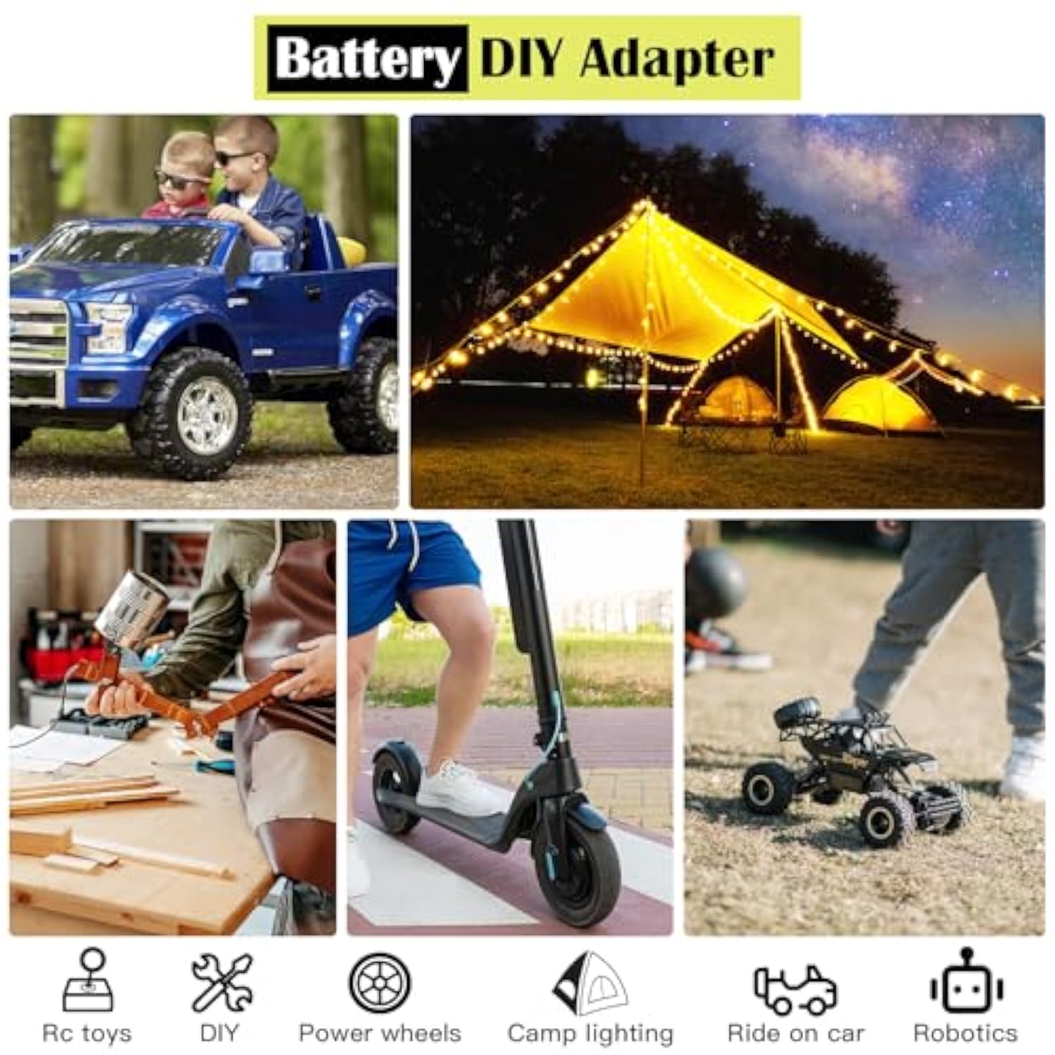 2 Packs Power Wheels Adapter For Ryobi 18V Battery Adapter Power Wheels Battery Conversion Kit With Switch, Fuses & Wire Terminals, 12Awg Wire, Power Connector For Diy Rc Car Toys And Robotics