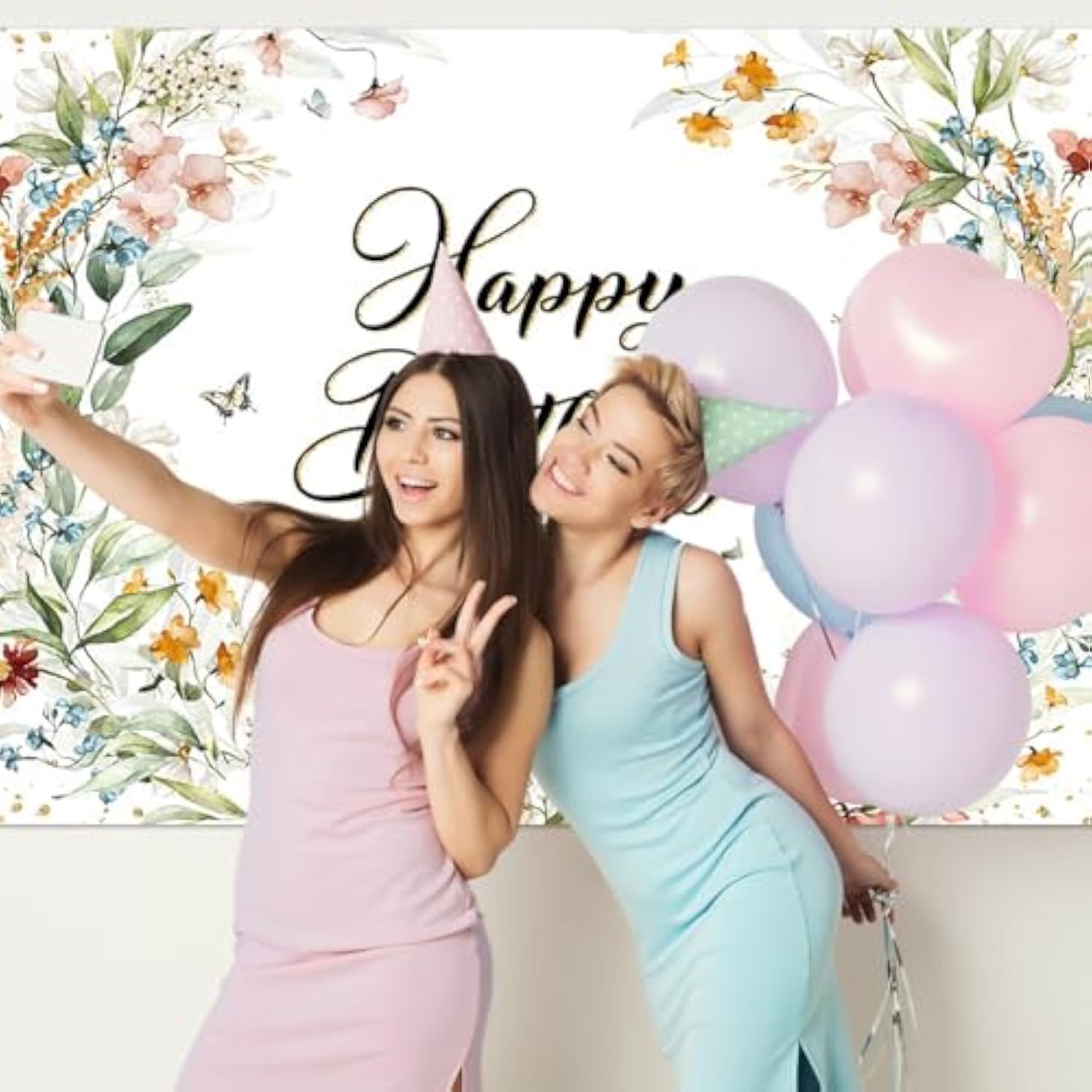 Floral Butterfly Birthday Backdrop – 70.8" x 43.3" Wildflower Banner for Girls' Party Decor