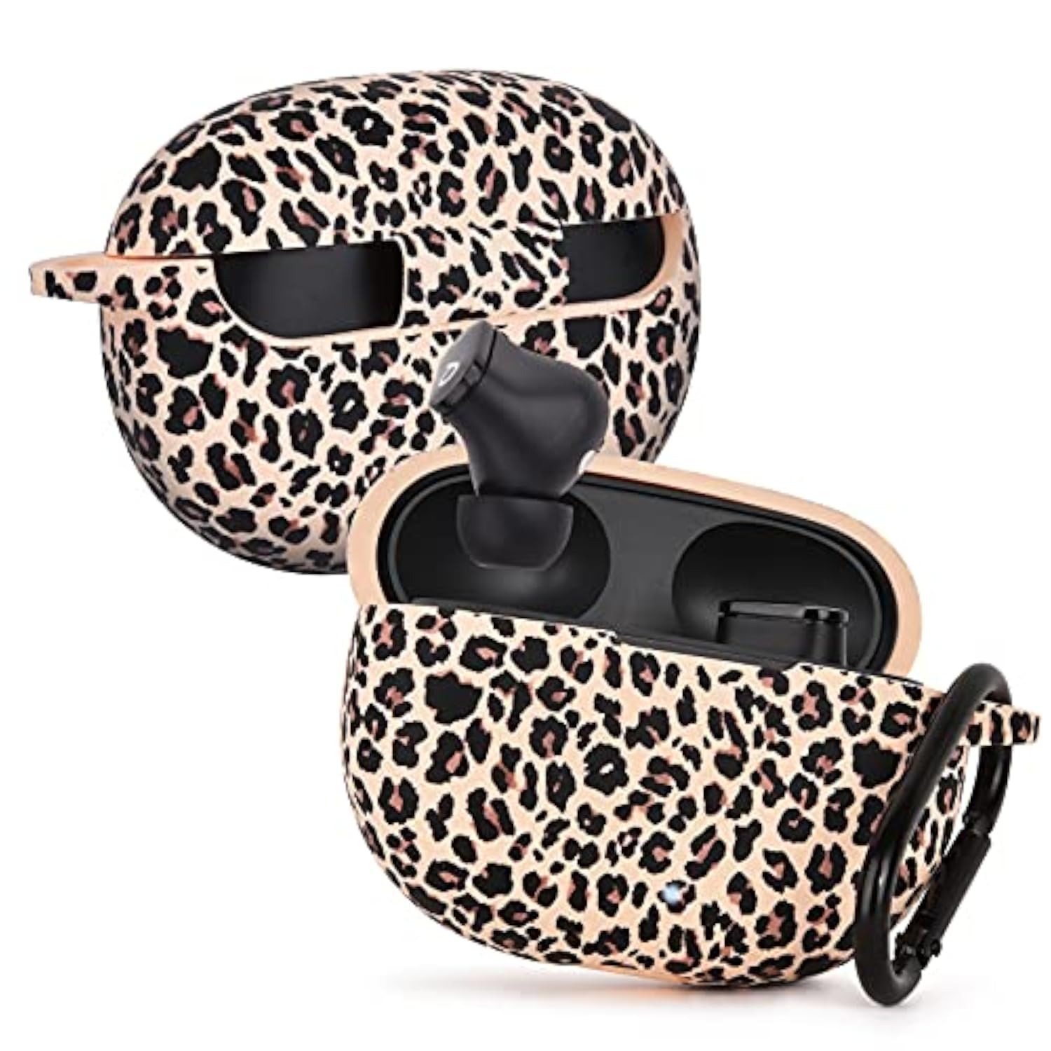 Beats Studio Buds/Beats Studio Buds Plus Silicone Case Cover with Keychain - Khaki/Leopard Floral Print
