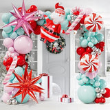 Pink Christmas Balloon Arch Kit 155pcs Red Pink Green Silver Christmas Balloons Arch with Candy Cane Lollipop Explosion Star Santa Claus Foil Balloons for Christma Birthday Party Decorations