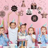 Happy 16Th Birthday Hanging Swirls Streams Ceiling Decorations, Celebration 16 Foil Hanging Swirls With Cutouts For 16 Years Old Rose Gold Birthday Party Decorations Supplies