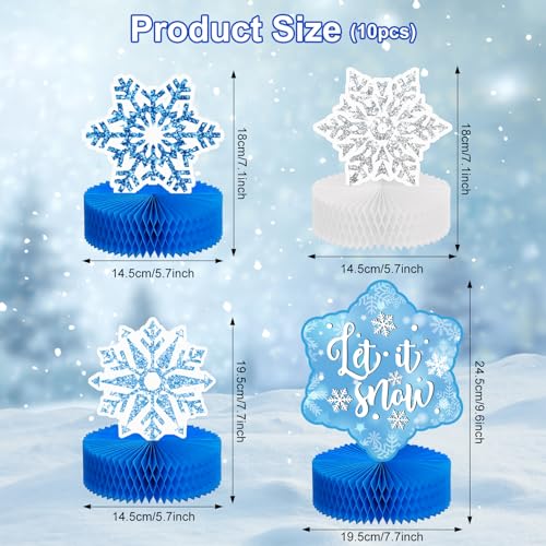 10Pcs Christmas Snowflake Honeycomb Centerpieces Winter Wonderland Tabletop Signs Blue Silver Tiered Tray Decor for Birthday Christmas Frozen Party Decorations Supplies
