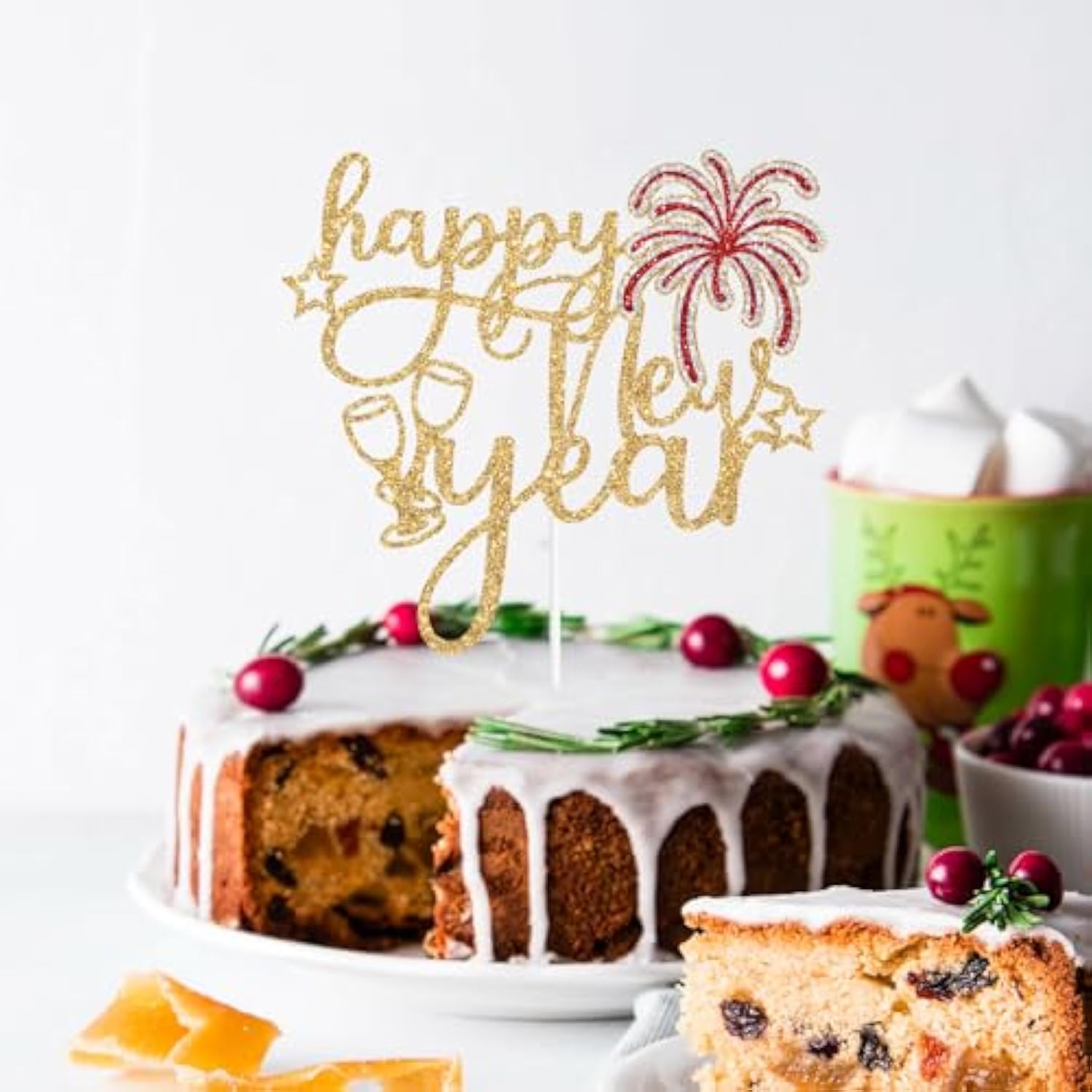 Happy New Year Cake Topper Cheers to 2026 Gold Glitter Party Decorations