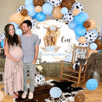 Highland Cow Baby Shower Decorations For Boy - Blue Balloon Garland Arch Kit With Holy Cow Backdrop, Boho Floral Highland Cattle Baby Shower Party Supplies