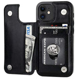 Onetop Compatible With Iphone 12 Mini Wallet Case With Card Holder, Pu Leather Kickstand Card Slots Case, Double Magnetic Clasp And Durable Shockproof Cover 5.4 Inch(Black)
