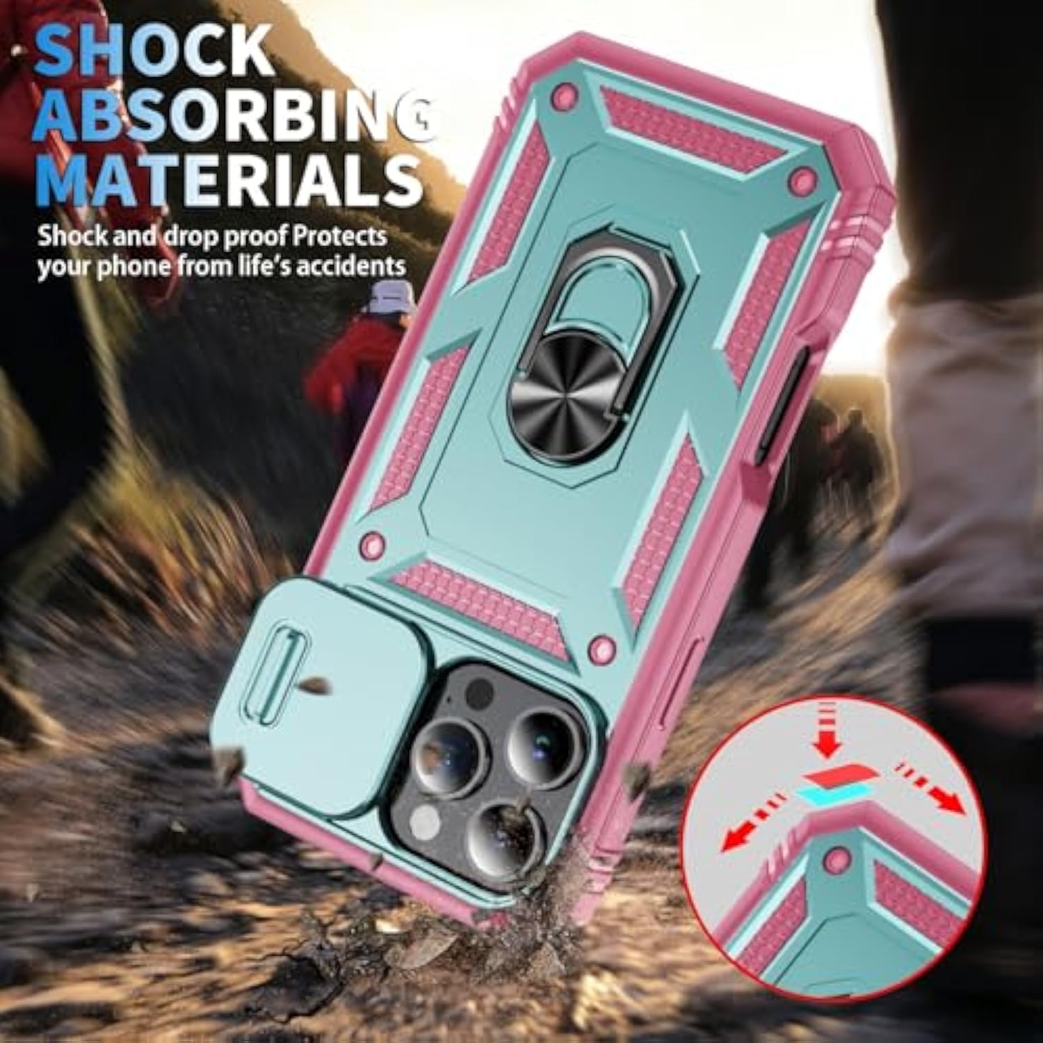 Case Compatible With Iphone 16 Pro Max, Shockproof Impact Resistant With Slide Lens Protective Cover Case For Iphone 16 Pro Max 6.9 Inch (Pink Green)