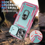 Case Compatible With Iphone 16 Pro Max, Shockproof Impact Resistant With Slide Lens Protective Cover Case For Iphone 16 Pro Max 6.9 Inch (Pink Green)