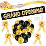 Grand Opening Ribbon Cutting Ceremony Kit Grand Opening Banner Decorations With 10'' Scissors 40 Pcs Balloons Satin Ribbon Bows And More Supplies For Business Events(Black Gold)