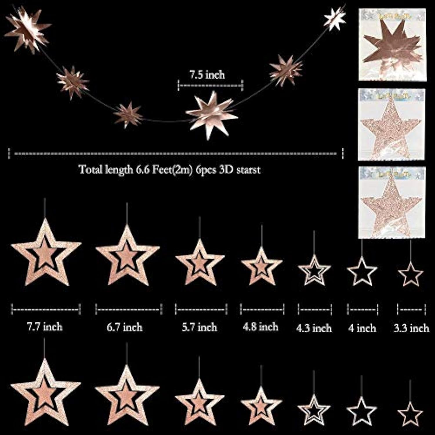 Twinkle Star Garlands Champagne Gold Party Decorations Stars Banner Ceiling Hanging Decor Streamer Backdrop For Birthday Bachelorette Christmas New Year Eve Starry Night Theme Party Decor