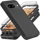 For Google Pixel 8 Case, Military Grade 3 In 1 Heavy Duty Shockproof/Drop Proof/Dust Proof Case With 2Pcs Tempered Glass Screen Protector (Black/Black)