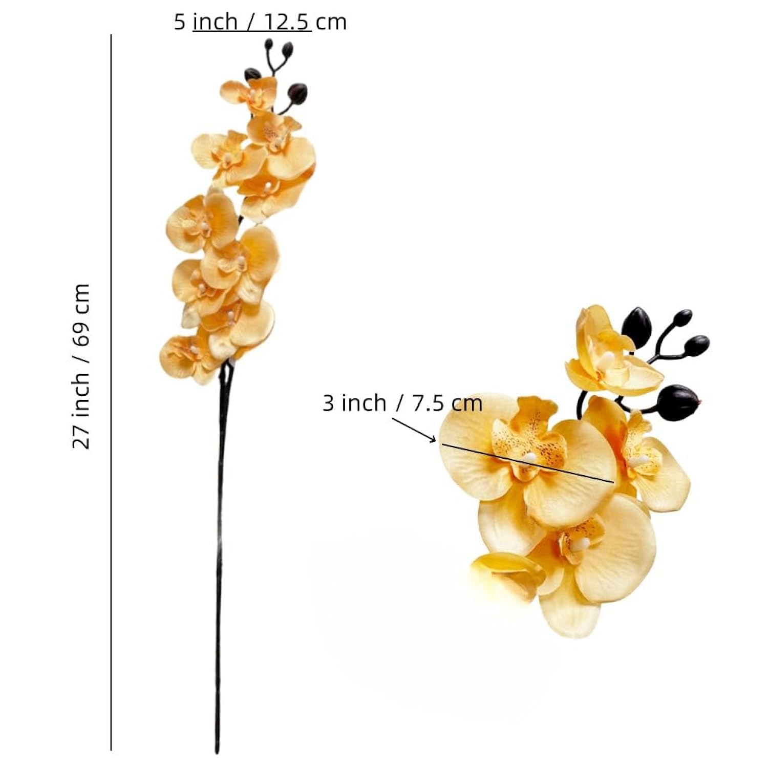 27”Artificial Orchid Stems Set Of 5 Pieces,Silk Flowers With Stems,Long Stem Artificial Flowers,Faux Orchids Plants For Home Decor (Orange)